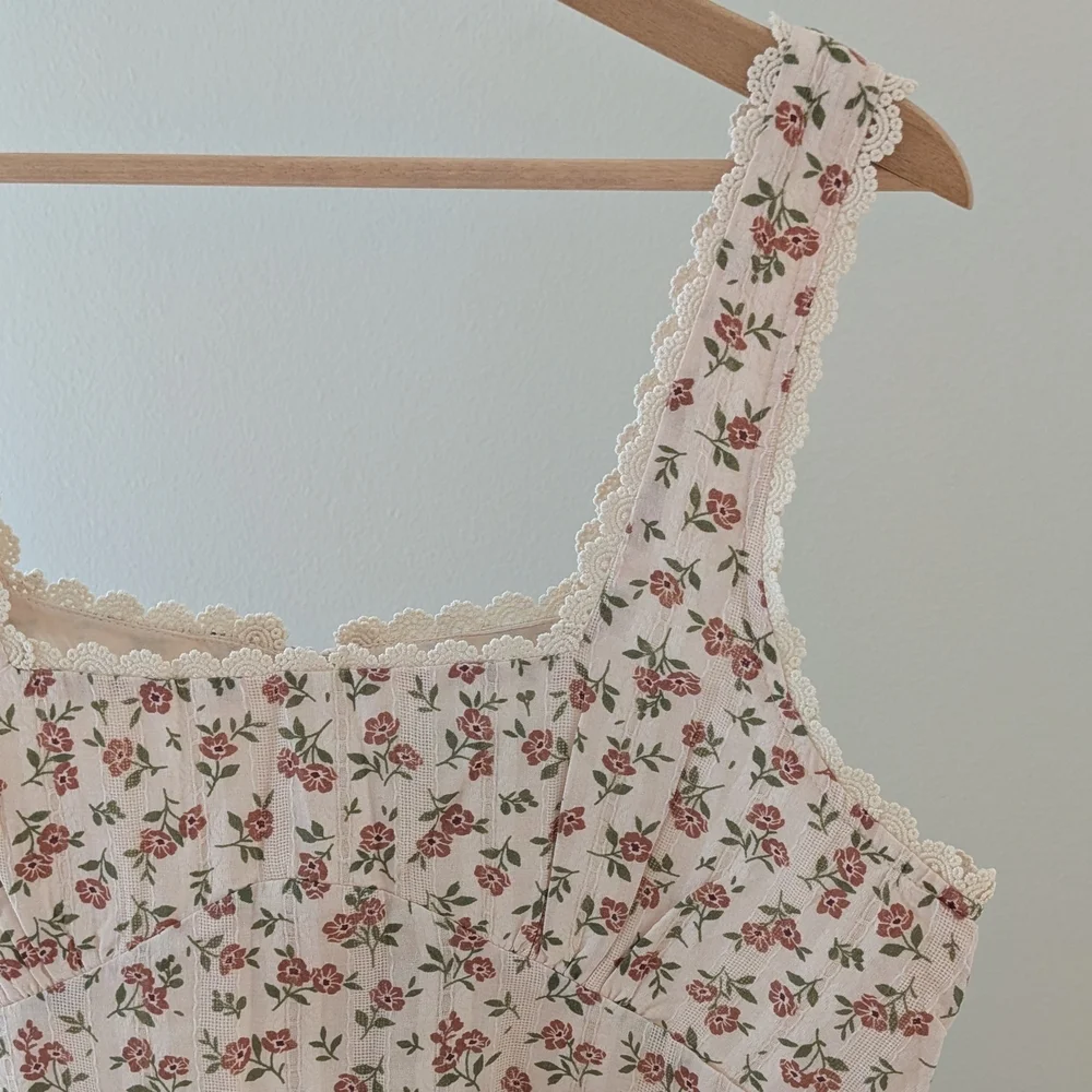 NWT Princess Polly Dasha Scalloped Lace Trim Floral Mini Dress In Cream -  10